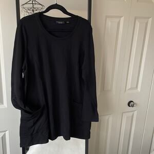 SUSAN GRAVER WEEKEND Black Long Sleeve Tunic Pocket Top Size X-Large